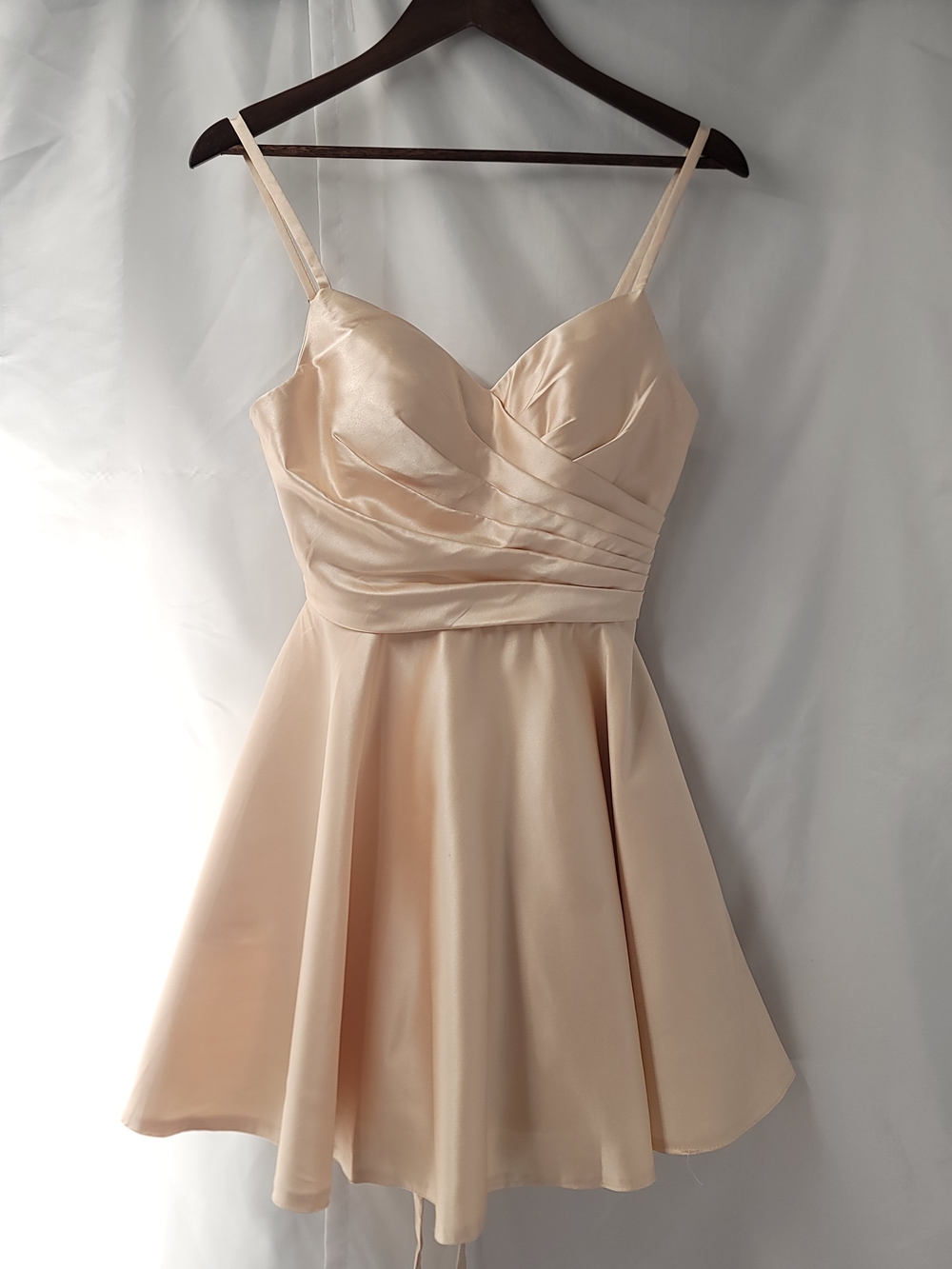 LOYELOY Champagne Satin Mini Dress Cocktail Prom Homecoming Sweetheart NWT 4